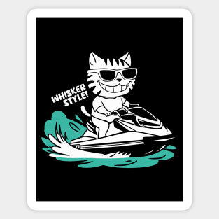 Cute Cat Jet Skiing Summer Funny Gift Sticker